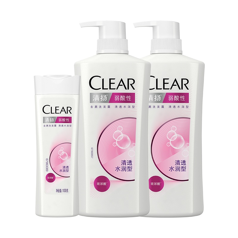 清扬(CLEAR)弱酸性去屑洗发露清透水润型 500g*2+100G[联合利华]三重清洁 呵护头皮 成人通用