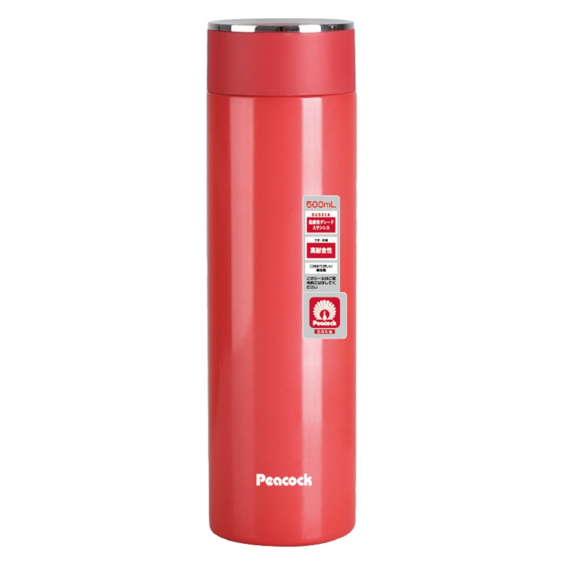 日本孔雀(Peacock)保温杯CBB-50 车载水杯316不锈钢时尚轻量保温杯商务办公白领水杯子500ml 红