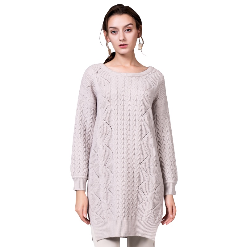 恒源祥女士针织衫秋冬新款宽松圆领针织衫打底衫中长款针织上衣
