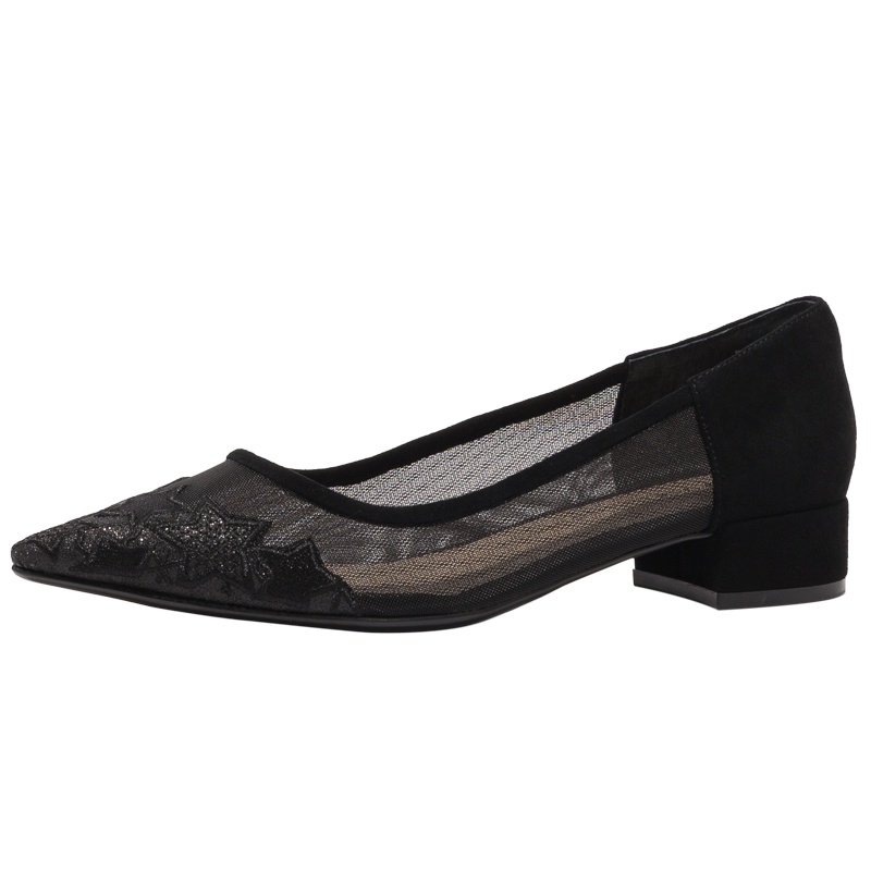 ST&SAT/星期六旗下新款浅口尖头蕾丝低粗跟单鞋女DF03111002