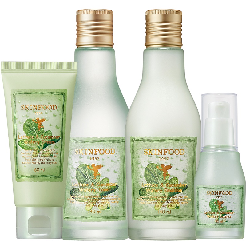 skinfood思亲肤莴苣黄瓜水乳精华面霜四件套护肤化妆品套装补水保湿清润爽肤不油腻