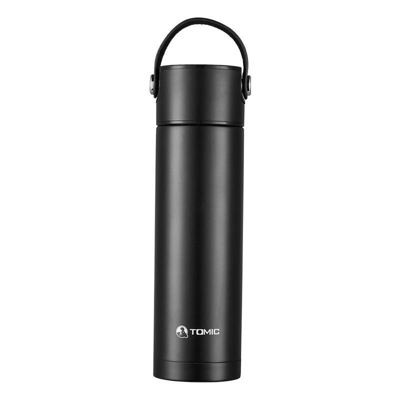 特美刻不锈钢双层保温杯便携提拎大容量水杯子情侣学生茶杯 黑色1JBS2001 480ml