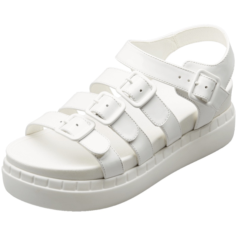 康奈女鞋 夏季漆皮纯色露趾一字式扣带时装凉鞋潮流百搭休闲松糕底凉鞋1276027