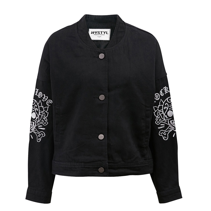 美特斯邦威女短外套刺绣牛仔夹克秋季新款箱型