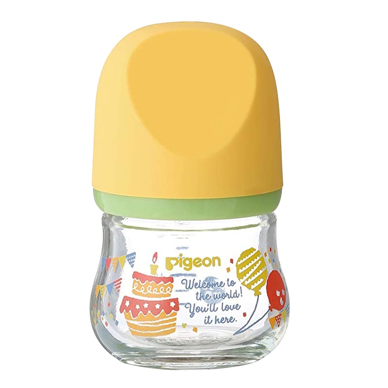 贝亲婴儿臻宝玻璃奶瓶80ml 黄盖生日派对图案