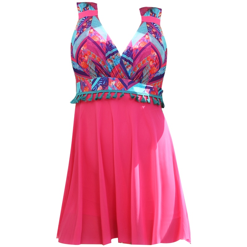 OOK连体裙式泳衣 女士保守遮肚显瘦游泳衣大胸聚拢性感大码泳装新款 印花