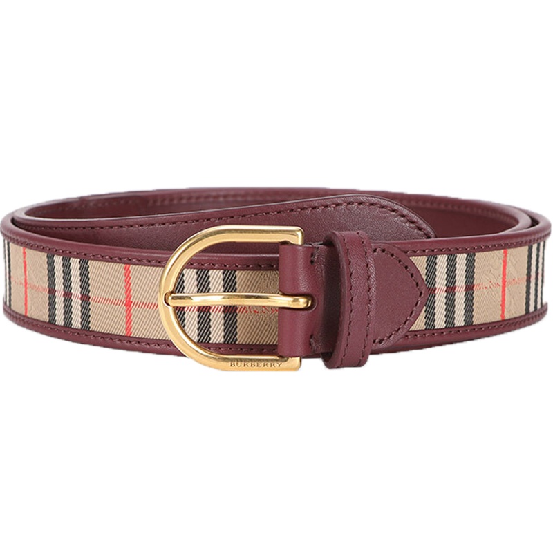 BURBERRY 博柏利 男士1983格纹织物配皮D型针扣式皮带腰带 40781001