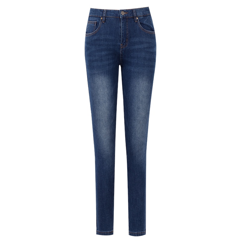 晚白2020冬季新品简约百搭通勤高腰修身显瘦加绒牛仔裤小脚裤女