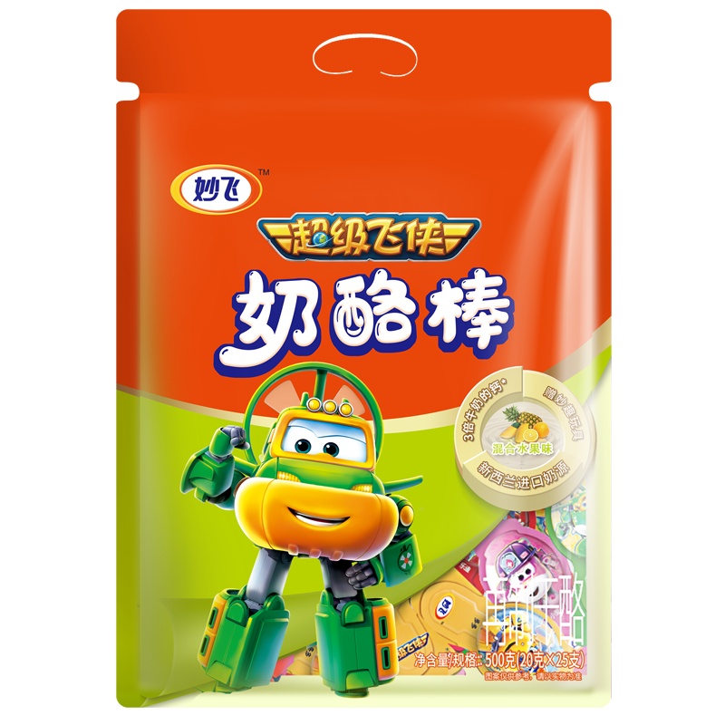 妙飞棒棒奶酪超级飞侠牛奶高钙儿童零食乳酪500g混合水果味