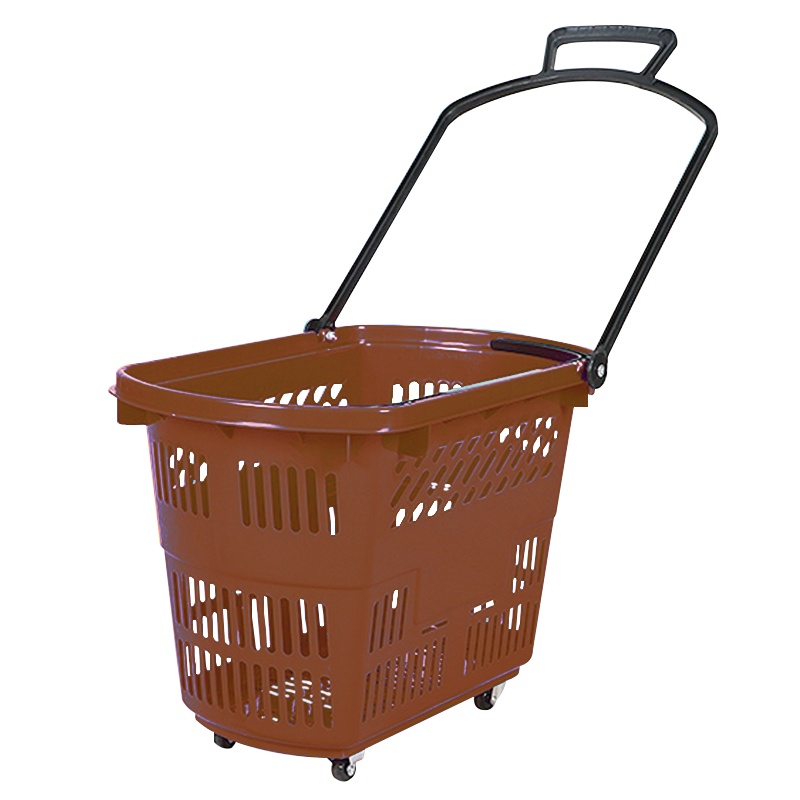 海斯迪克 gnjz-167 多功能超市购物篮 拉杆篮带轮 仓储蓝周转筐 手提篮 买菜篮 中号咖啡色
