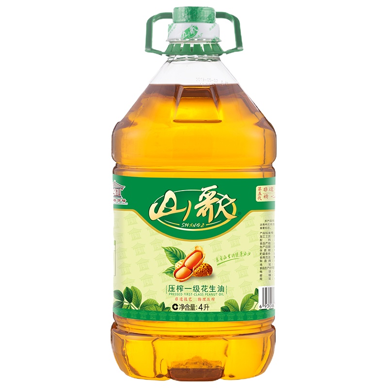 山歌一级压榨花生油4L*1大桶装家用炒菜糊香工艺山东大花生食用油