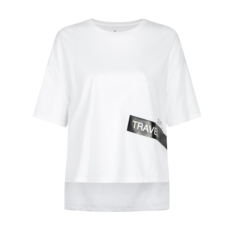 【福利款】拉夏贝尔淑女夏款新款短袖女潮流前短后长字母印花T恤女10011164