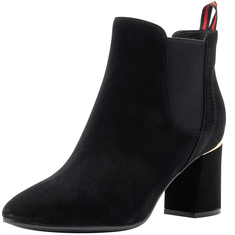 星期六(ST&SAT)冬季金属装饰尖头高跟粗跟时尚短靴女SS84116074