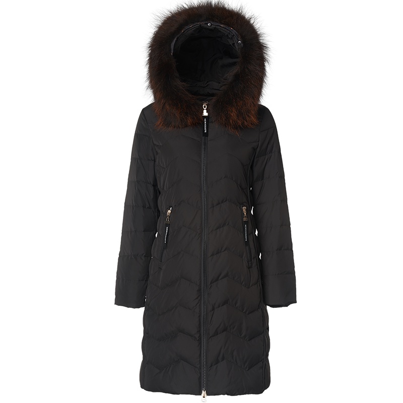 千仞岗女士中长款修身大毛领羽绒服229281