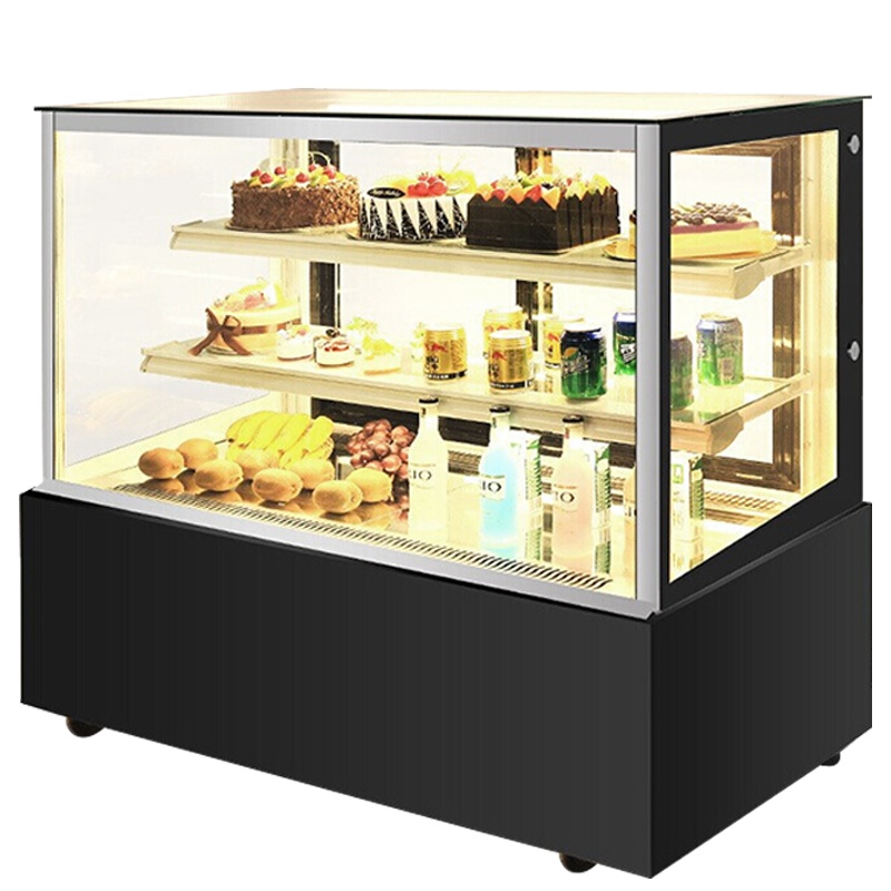 乐创(lecon) 蛋糕柜展示柜商用水果保鲜柜冷藏柜寿司饮料熟食玻璃陈列(黑色直角1.5米落地式)YM-FLZG-15