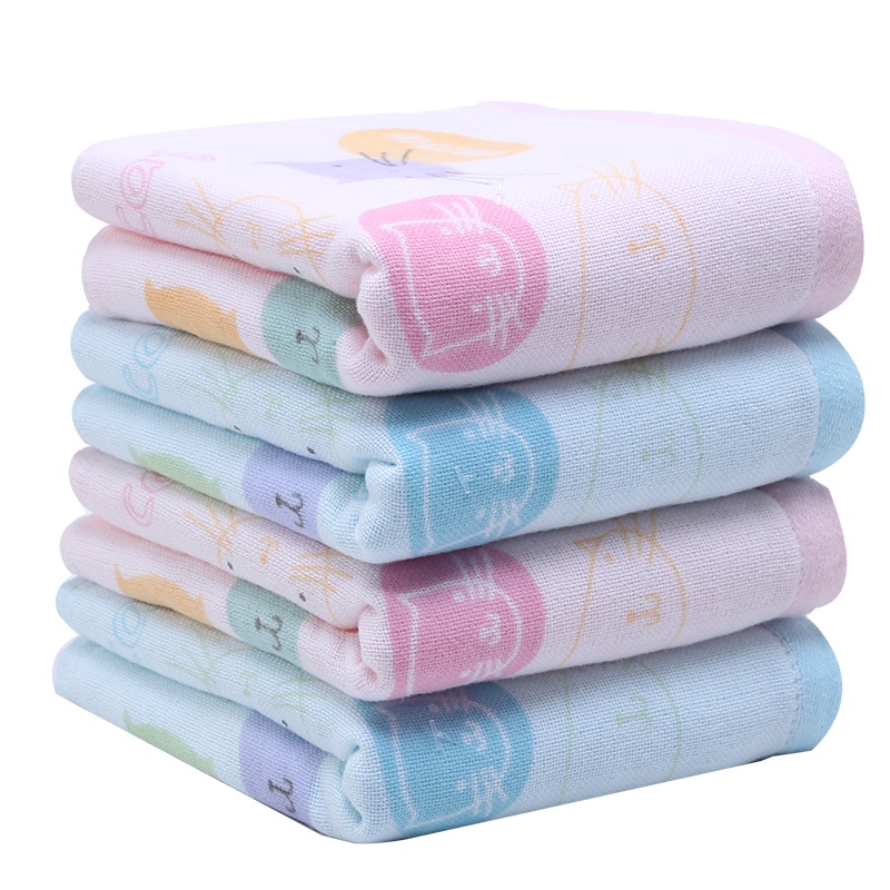 金号A类纯棉柔软洗脸家用小面巾宝宝可爱卡通童巾单面纱擦脸巾52*28cm