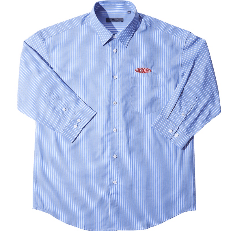 黑鲸条纹七分袖衬衫男2019夏季男装清爽休闲衬衣男CNEBJ29001A