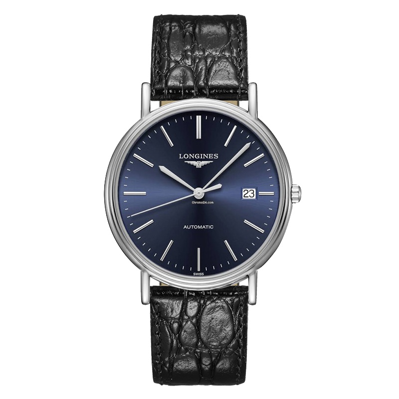 浪琴(Longines)瑰丽系列 真皮蓝盘镂空表底机械男表 时尚 休闲 男士手表 商务 正装 机械男表