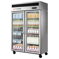 银都冷藏展示柜经济款双门单温冰柜饮料展示柜点菜柜蔬菜水果保鲜冰箱玻璃门