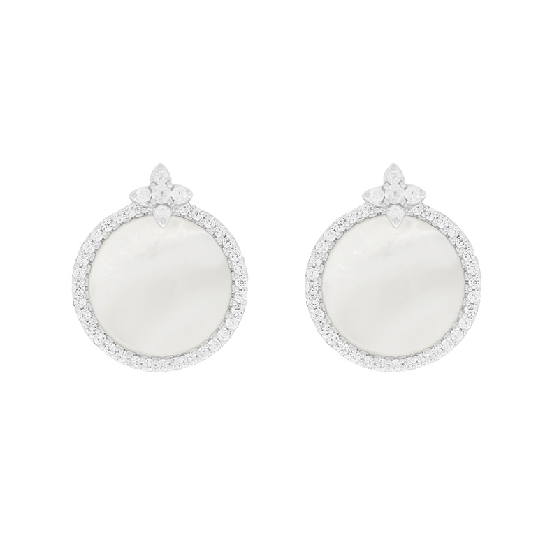 [apm MONACO]张靓颖同款母贝四叶草耳钉气质高贵925银耳饰时尚穿孔女士耳环七夕生日饰品 银色