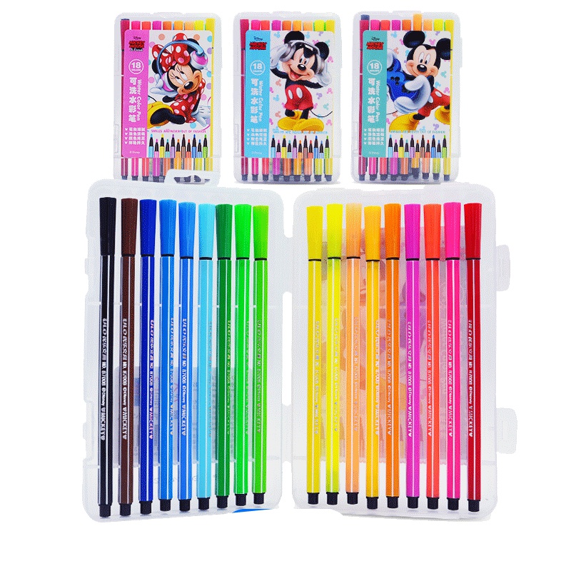 迪士尼(Disney)24色可水洗水彩笔套装彩色初学者手绘绘画画笔儿童幼儿园小学生用塑料盒装彩笔z7135女孩米妮