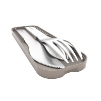 法国(monbento )MB Pocket 法国不锈钢便携式餐具三件套不锈钢便携家用西式便当刀叉勺子套装饭盒配件冰川灰