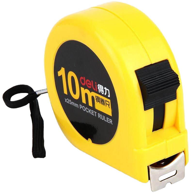 得力卷尺 高精度钢卷尺子 钢尺10米 盒尺木工钢卷尺