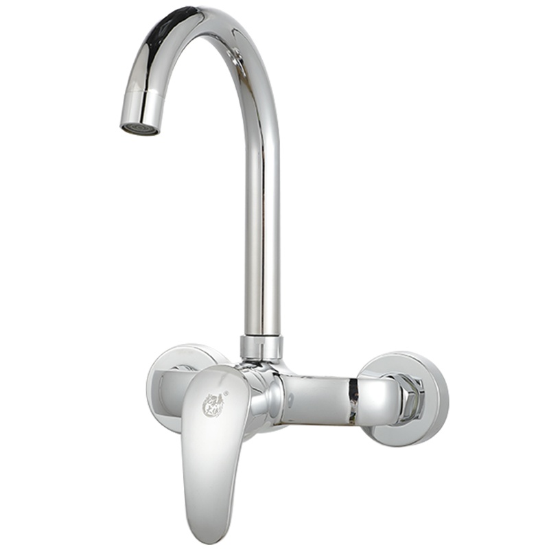 龙头大侠 铜洗衣池水槽阳台双孔水龙头入墙式冷热厨房洗菜盆龙头15cm