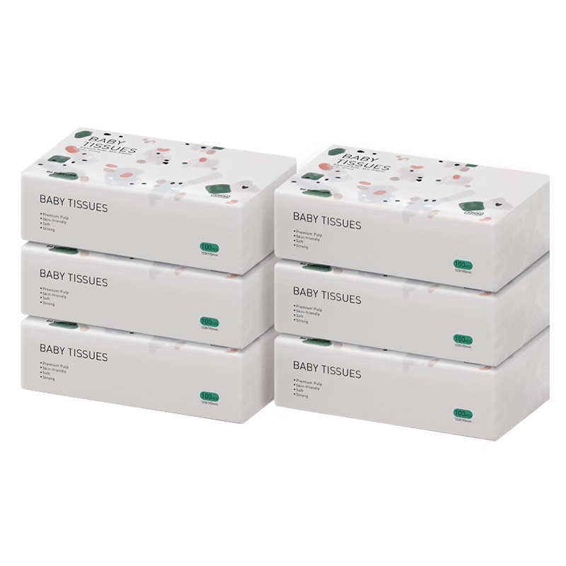 babycare婴儿纸巾宝宝抽纸婴幼儿面巾纸非保湿纸M码100抽*6包
