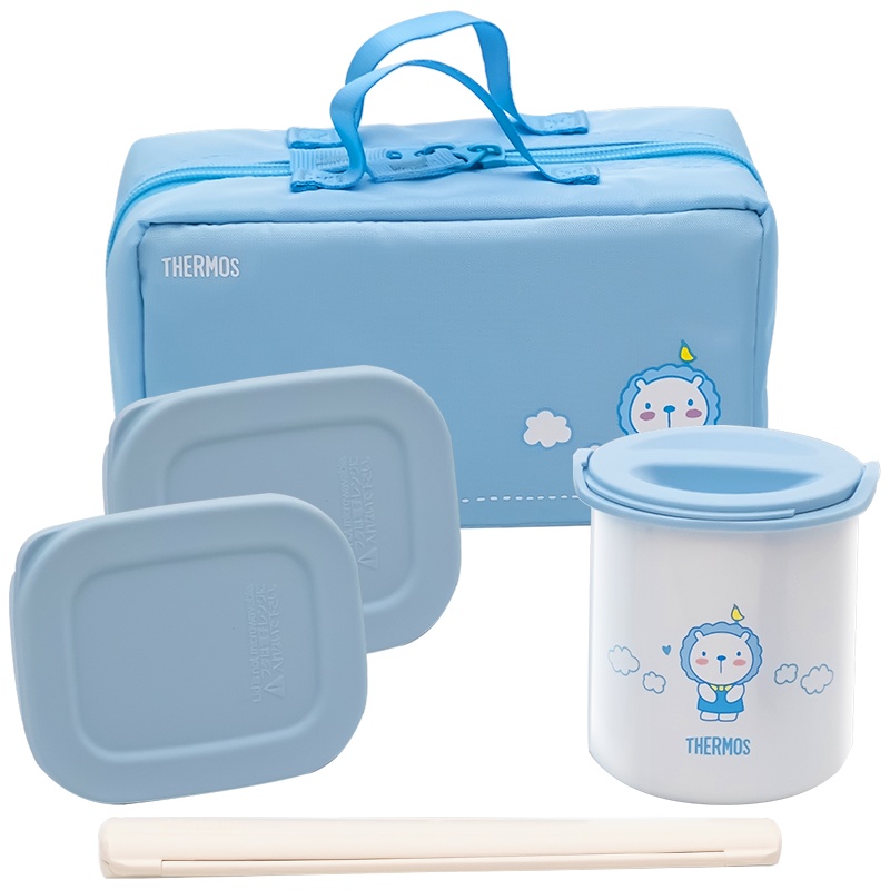 膳魔师(THERMOS)婴童保鲜盒保温饭盒宝宝辅食饭盒不锈钢内胆附带便当袋餐筷膳魔師便携便当盒 DBQ-253F