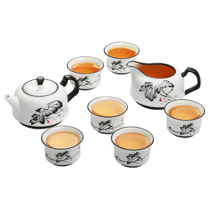 常生源 整套茶具套装陶瓷茶壶茶杯公道杯功夫茶具家用雪花釉荷韵