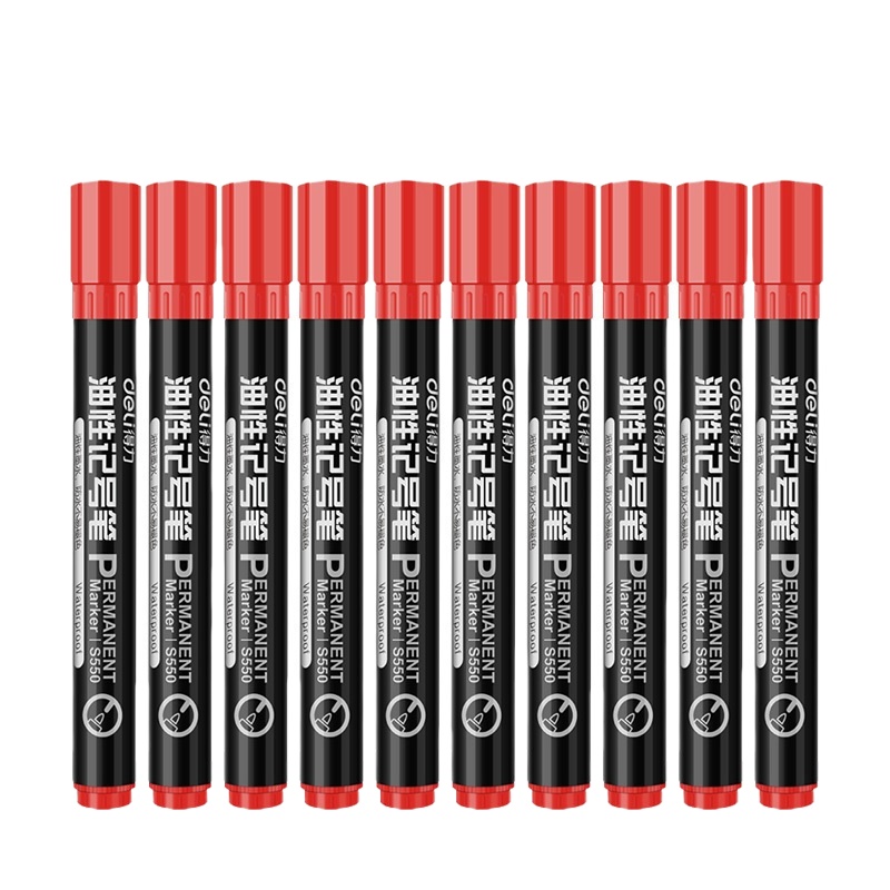 得力 S550 记号笔 粗头马克笔 单头油性笔 标记笔10支/盒 红色（ 一盒价）