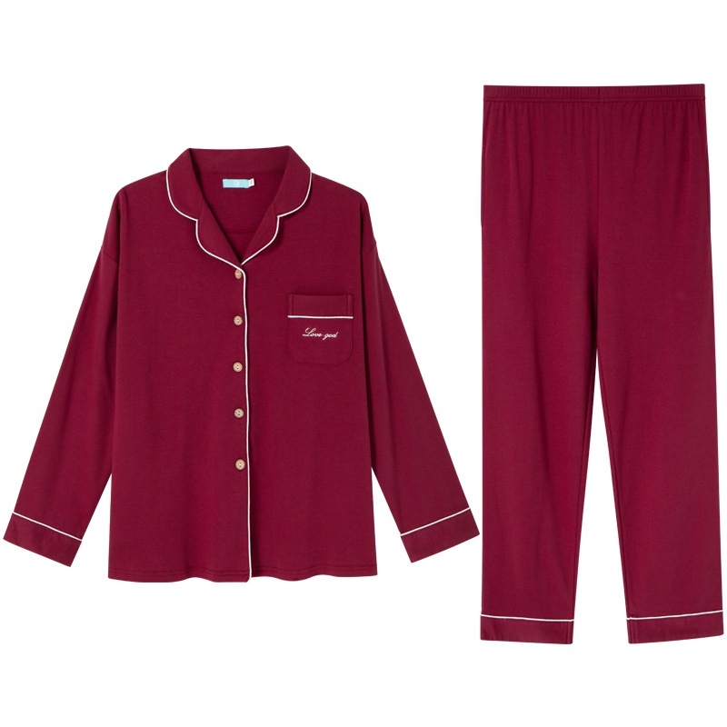 爱帝新款情侣长袖睡衣复古风女纯棉家居服全棉套装男两件套