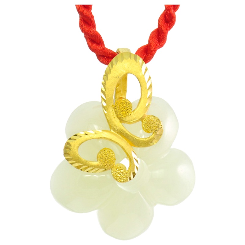 梦克拉 足金和田玉金镶玉吊坠 金玉蝶恋 和田玉吊坠 女款 金镶玉