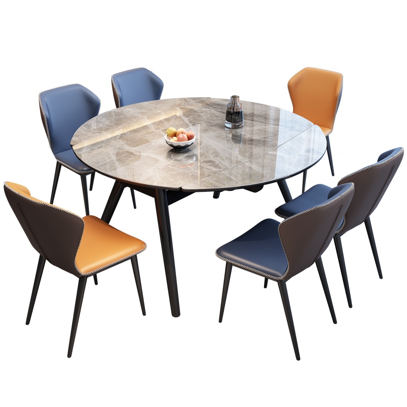 景山百岁 北欧岩板伸缩餐桌 轻奢餐桌 现代简约伸缩餐桌 家用旋转餐桌 小户型餐桌椅组合 方圆两用岩板餐桌