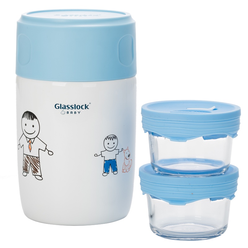 Glasslock不锈钢保温饭盒双层玻璃内胆保温桶726ml焖烧罐套装焖粥便携儿童保温便当盒带餐勺餐包