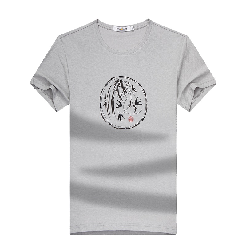 雅鹿男装短袖T恤男休闲时尚印染纯棉圆领男士T恤短袖中国风短袖男ADE2TB211F