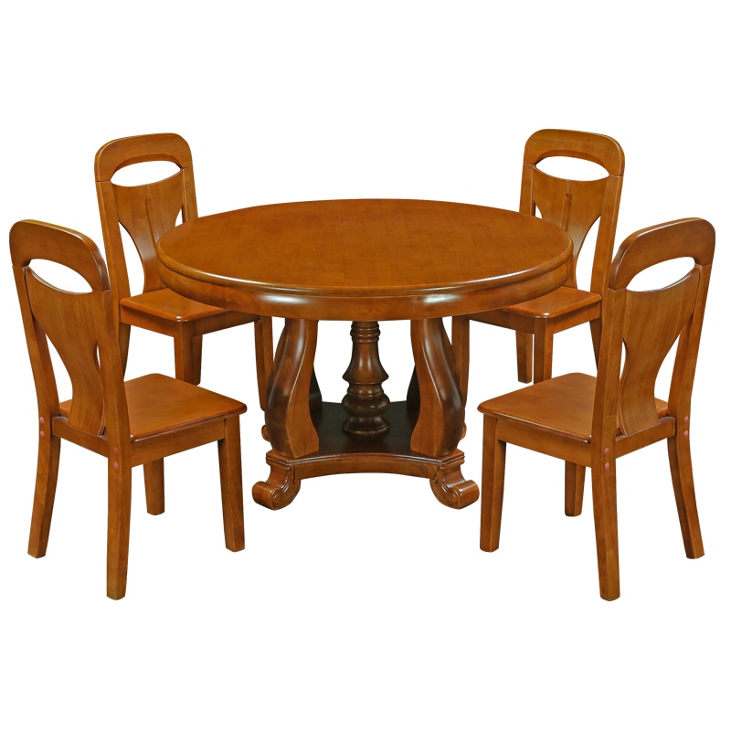 HiBoss实木圆餐桌椅组合中式餐桌餐厅圆桌餐台 吃饭桌子