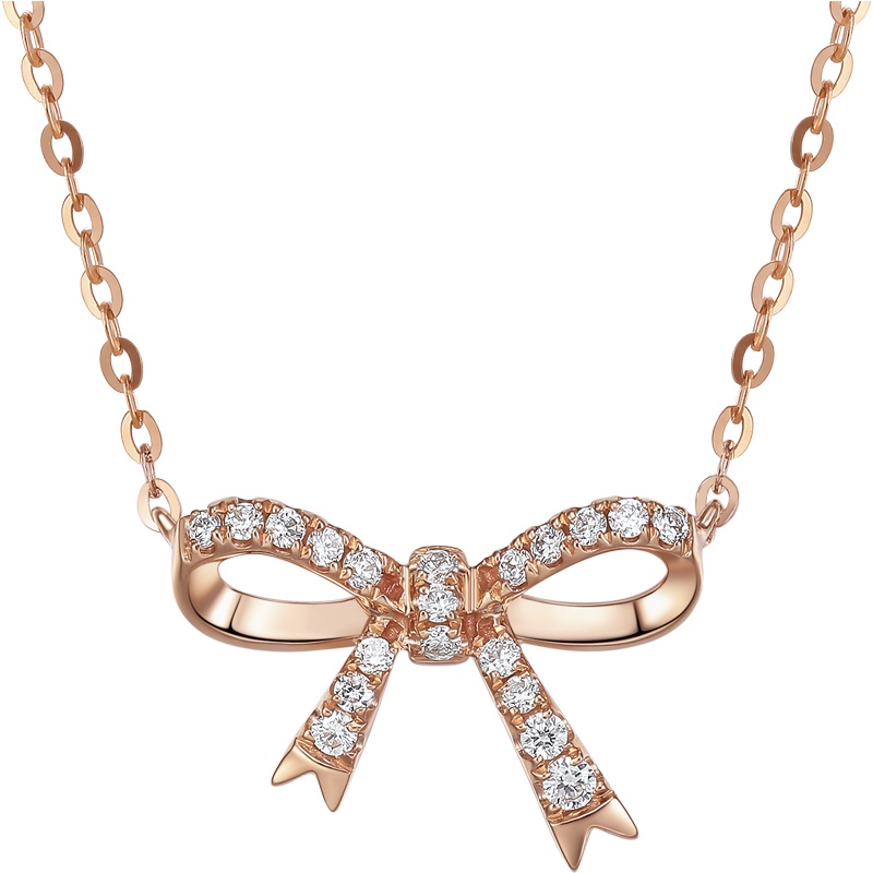 周大生定价钻石首饰套装 女士自戴正品A0PT0061蝴蝶结套链锁骨链AU750吊坠套链官方正品饰品 女士珠宝首饰