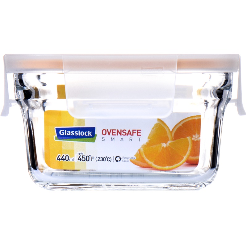 三光云彩(GLASSLOCK/)韩国进口耐热钢化玻璃保鲜盒微烤两用密封盒正方形便当盒食品盒饭盒440ml微烤两用保鲜盒