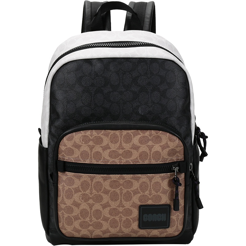 COACH 蔻驰 男士 专柜款涂层帆布/皮革/织物双肩包炭灰色多色经典标志 4899 JIQUA