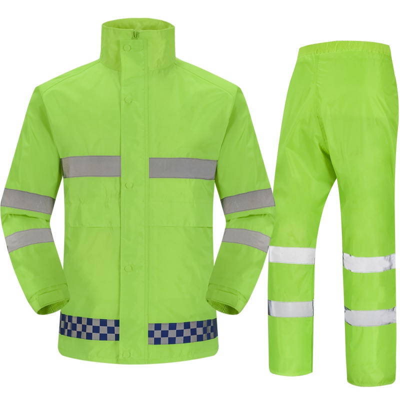 安全反光雨衣执勤雨衣雨裤防水透气服装套装交通路政巡逻雨衣户外骑行雨衣 反光雨衣荧光绿格-01款M号-165身高