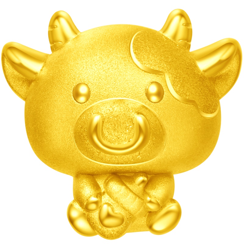 周大福十二生肖牛金牛奶瓶牛足金金吊坠转运珠EOR44精选