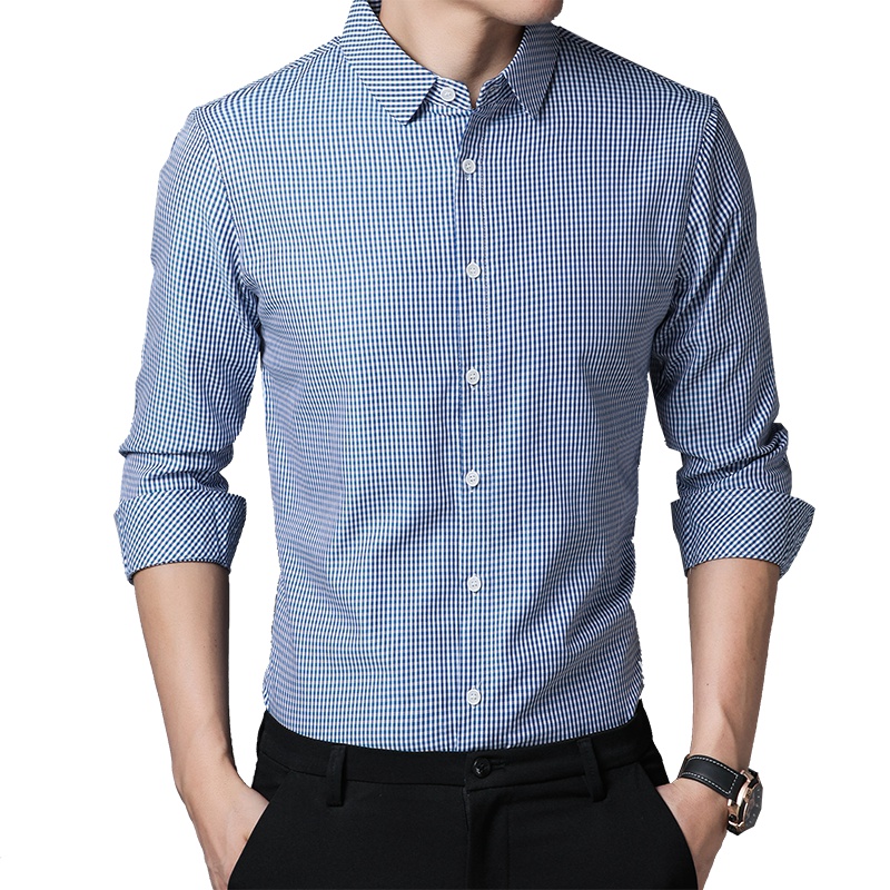 卡帝乐鳄鱼长袖衬衫男格子薄款衬衣2019秋季新品中年宽松男上衣BDB8852T
