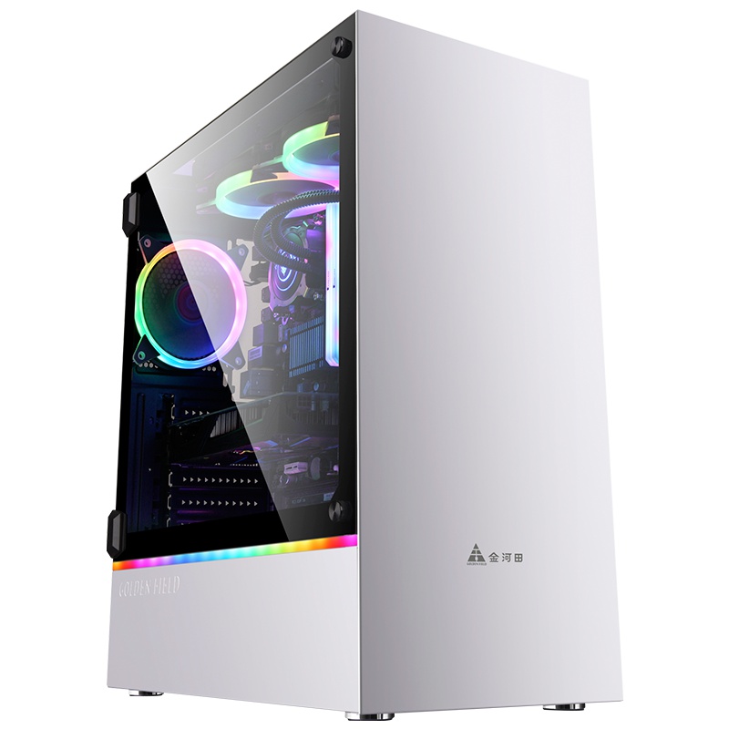 金河田峥嵘Z23台式机电脑游戏主机箱钢化玻璃侧板水冷背线ATX游戏白色中塔电脑机箱 配3个彩虹风扇
