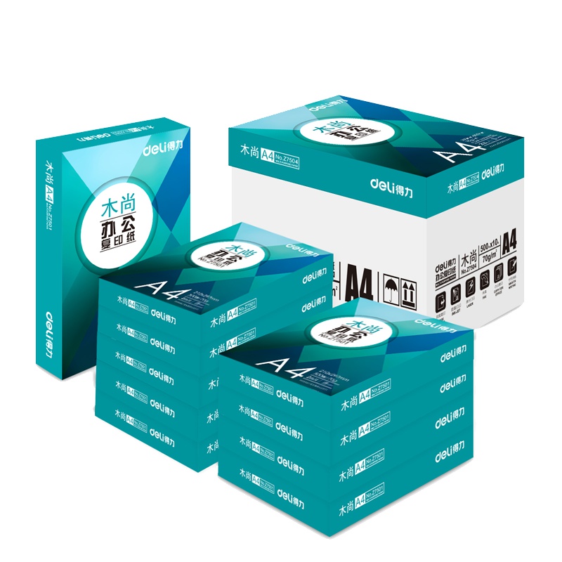 得力(deli) Z7504 木尚系列复印纸 A4 80g 10包/箱XHJ 白色