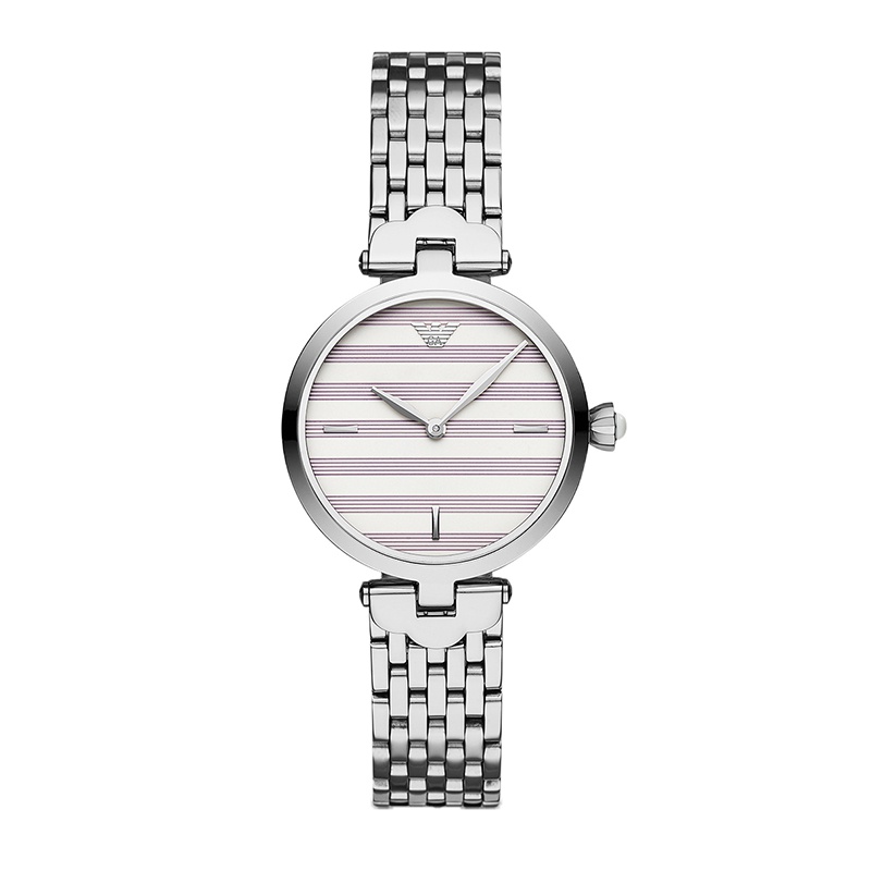 阿玛尼(ARMANI)新款银色钢链手表女 撞色条纹小表盘女士手表