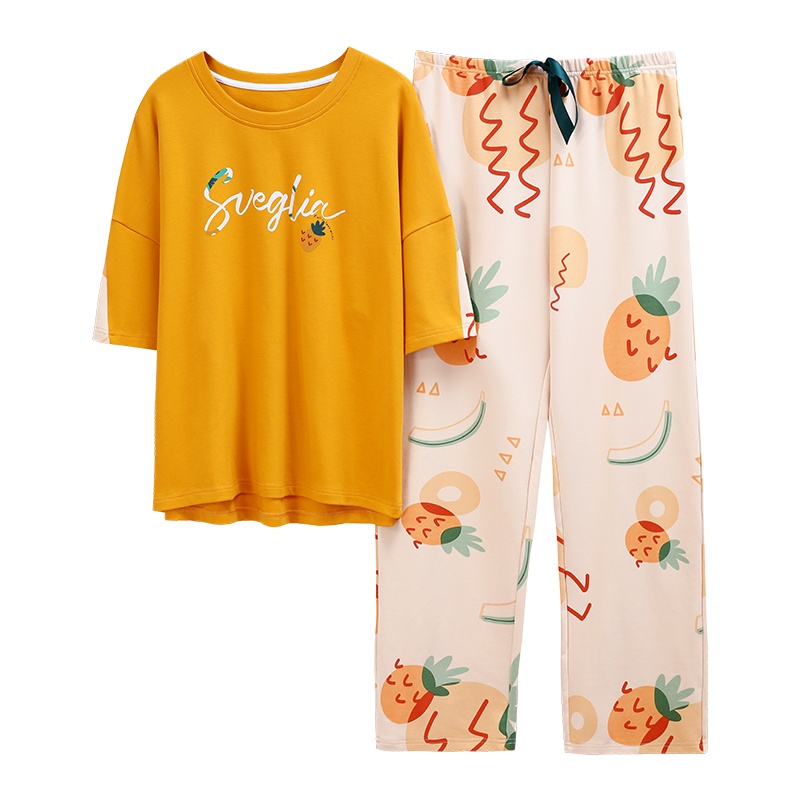 迪奥 2020新款睡衣女士夏季韩版甜美可爱菠萝宽松棉夏天套装女家居服