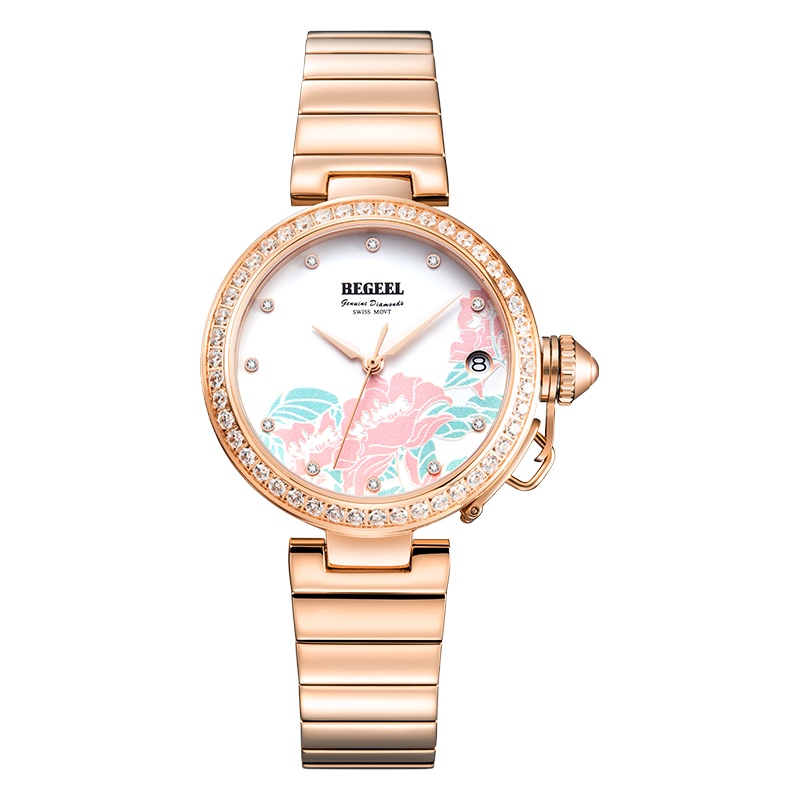 宾爵（BEGEEL）手表腕上花园机芯真钻时尚百搭简约轻奢女士石英正品钢带女士腕表B916L