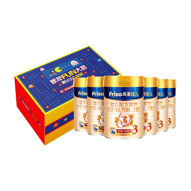 美素佳儿(Friso)幼儿配方奶粉(3段900克*6罐装)吃豆人礼盒